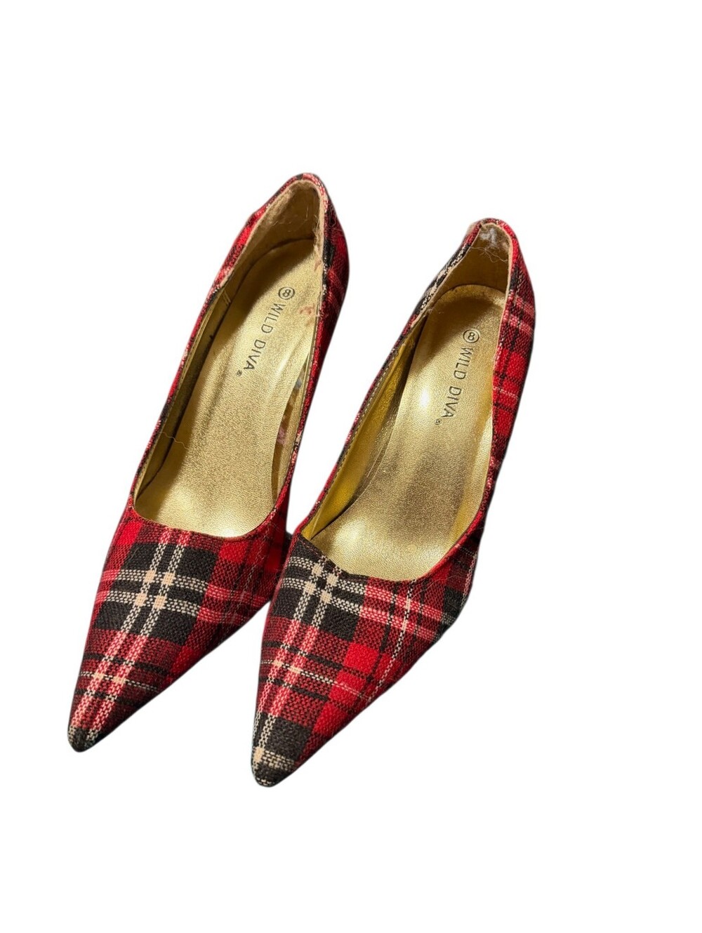 Wild Diva Tartan Heels Red sz 9